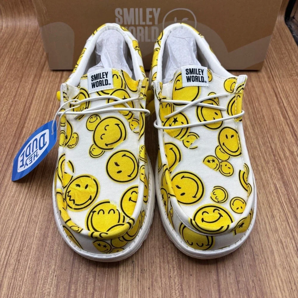 Hey Dude Wally Smiley Mens Size 13 White Yellow New SmileyWorld Loafers #1249